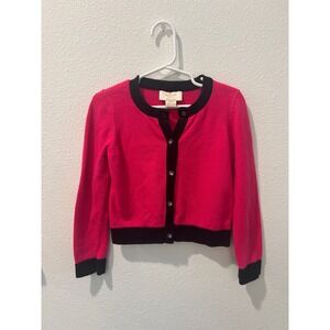 Kate Spade New York Girls Hot Pink Black Trim Bow Back Cardigan Sweater Size 4Y